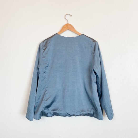 Eileen Fisher Blue Silk Embroidered Jacket, M - Picture 2 of 7
